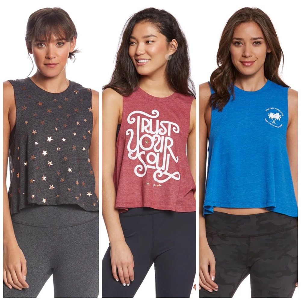 Bundle Set of 3 Gently Worn Spiritual Gangster Yoga Crop Top Muscle Tees